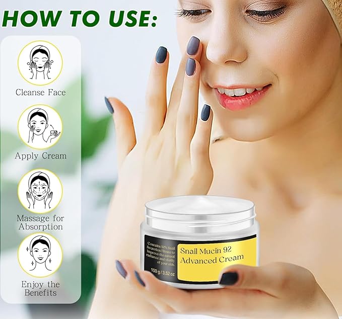 Snail Mucin 92% Repair Cream Face Moisturizer, Body Hydrating for Dry & Sensitive Skin, Snail Gel Essence Daily Serum for All Skin Women Men