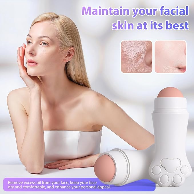 Face Roller oily skin oil absorbing massage tool, natural volcanic stone reusable facial skin care tool 2 packs，easy to carry, control the oiliness of the face (pink)