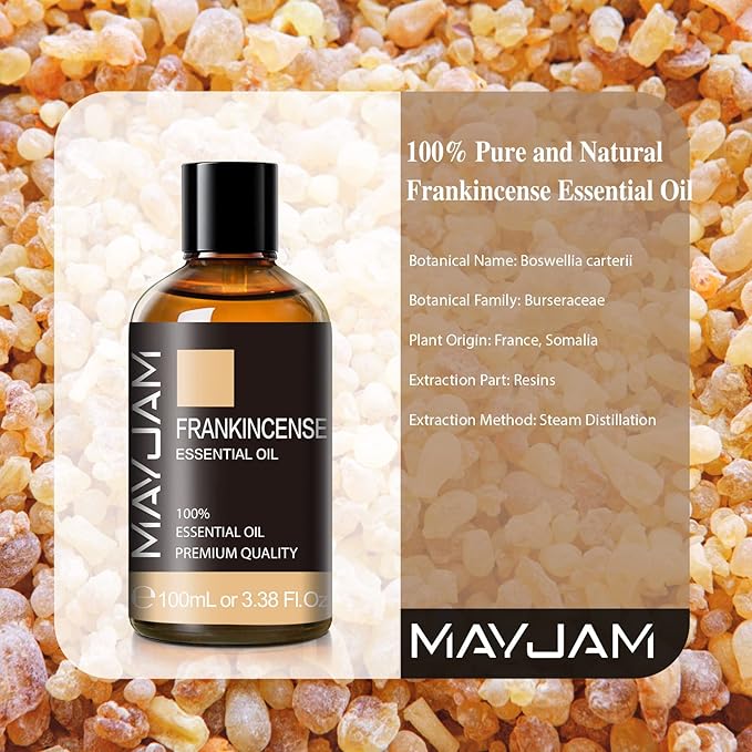 Frankincense Essential Oil 100ml, MAYJAM Premium Essential Oils for Aromatherapy, Diffuser, Soap Making, Candle Making, Large Bottle Frankincense Oil with Gift Box(3.38fl.oz)