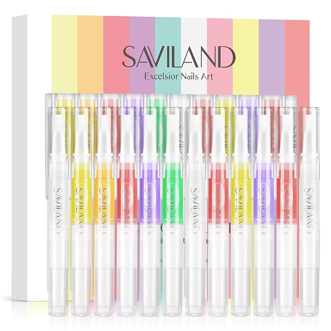 SAVILAND Natural Cuticle Oil Pen: 50g Clear Builder Nail Gel 12PCS Revitalizing Cuticle Oil with Vitamin E For Repair Cuticles Softener Nail Strengthener Protector for Damaged Skin Thin Nail