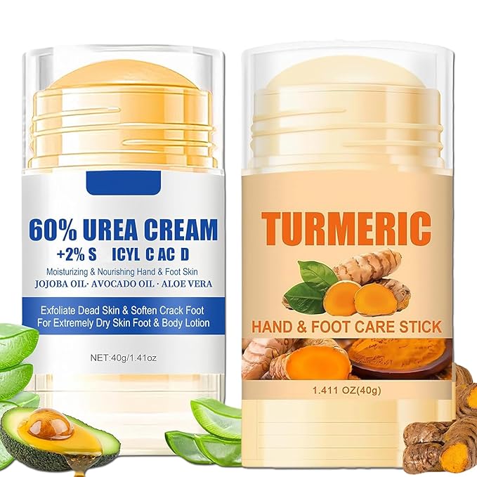 Turmeric & 60% Urea Foot Cream Set, Hydrating & Softening Hand and Foot Cream Balm Stick, Hand and Foot Cracked Heel Stick Moisturizer, Urea Cream 60 Percent for Feet Maximum Strength, 1.41 Oz Each
