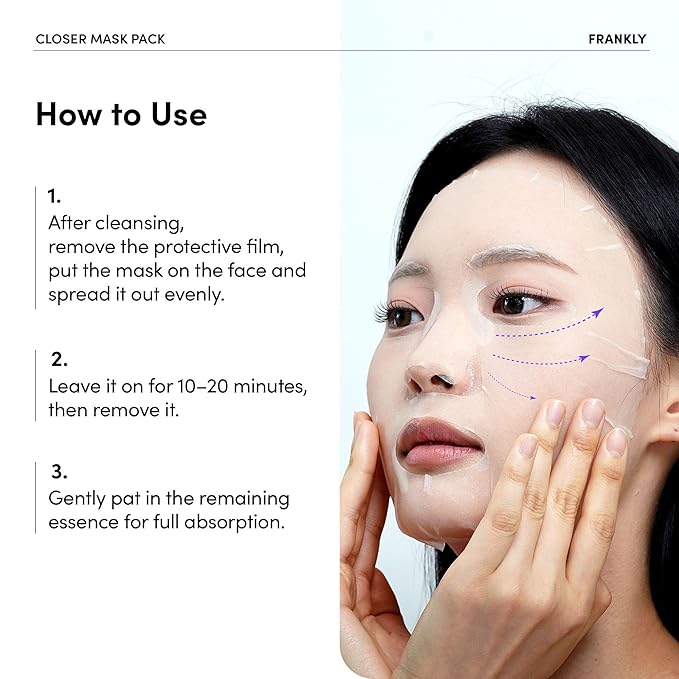 FRANKLY Closer Pore Minimizing Mask,10 sheets – Korean Semi-Gel Face Mask for Pore Care, Hydration & Firming | Korean Skin Care with Collagen, Triple Hyaluronic Acids & Peptides | 0.74 fl oz*10 EA