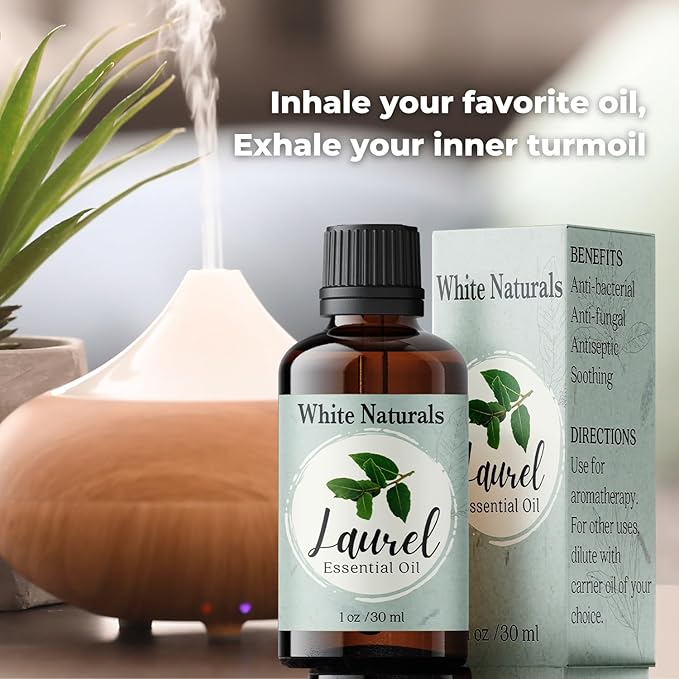 Organic Laurel Leaf Essential Oil, 100% Pure Therapeutic Grade Undiluted Natural/Homeopathic Aromatherapy Scented Bay Essential Oil for Diffuser, Vegan Cruelty-Free 1 oz by White Naturals