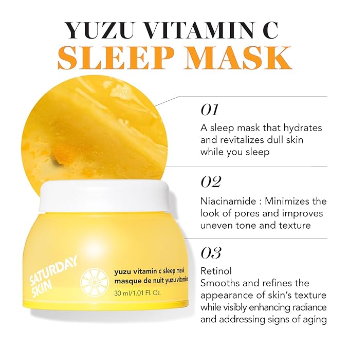 Saturday Skin 3-Piece Skin Care Set Yuzu Vitamin C Sleep Mask Yuzu Vitamin C Bright Toner and Eye Cream Overnight Facial Masks Korean Beauty Best Vitamin C Skincare Set