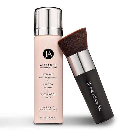 MagicMinerals AirBrush Foundation by Jerome Alexander – 2pc Set with Airbrush Foundation and Kabuki Brush - Spray Makeup with Anti-aging Ingredients for Smooth Radiant Skin - Medium