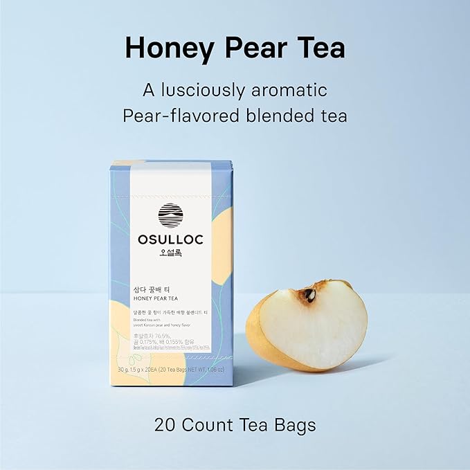 OSULLOC Honey Pear Tea (Sweet Pear & Honey Flavor), Fruit tea Blend, Premium Teabags from Jeju Island, 20 count