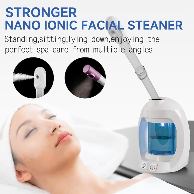 Facial Steamer, Face Steamer for Esthetician and Nano Ionic Portable Ozone Hair Steamer, Professional Facial Steamer for Home Facial Spa(White)