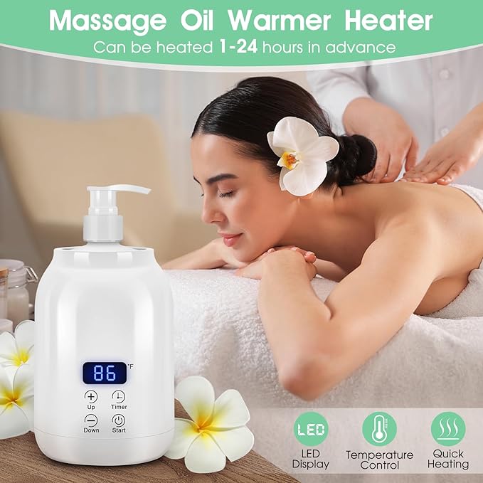 Gugxiom Massage Oil Warmer, LED Display Single Bottle Lotion Heater, Temperature Control Massage Table Warmer with 2 Oil Bottles, for Lotion Cream Massage Oil (US Plug)