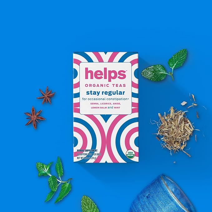 HELPS TEAS | Helps Stay Regular Tea | Organic blend of Senna, licorice, anise, lemon balm and mint that relieves occasional constipation | Laxative and Draining Effect | 16 Tea Bags |