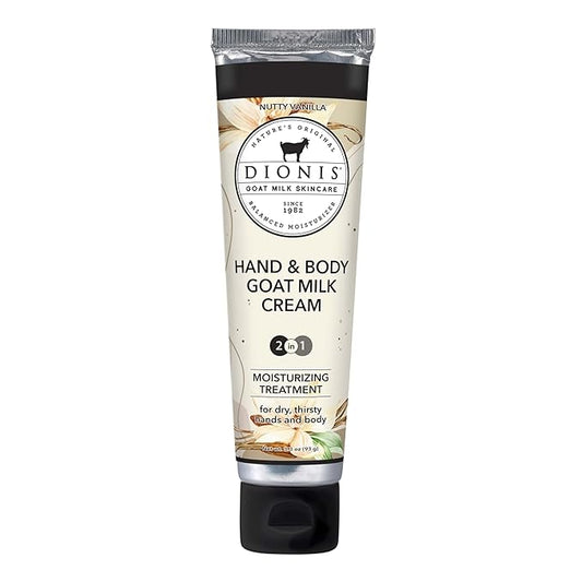 Dionis Goat Milk Skincare 3.3oz Nutty Vanilla Hand & Body Cream - Travel Size Hand Lotion For Hydrating & Moisturizing Dry Skin - Cruelty Free Cream Made In The USA - Paraben Free Formula