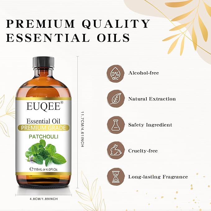 Patchouli Essential Oil 118ml Patchouli Oil with Glass Dropper for Diffuser, DIY Soap, Candle Making - 4Fl Oz