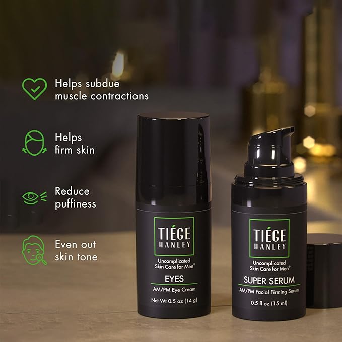Tiege Hanley Eye Cream & Face Serum Set, Advanced Anti-Aging Bundle - Dark Circle & Under Eye Cream for Puffiness & Bags - Firms, Plumps, Hydrates, & Repairs Skin - Eye Wrinkle Cream for Men