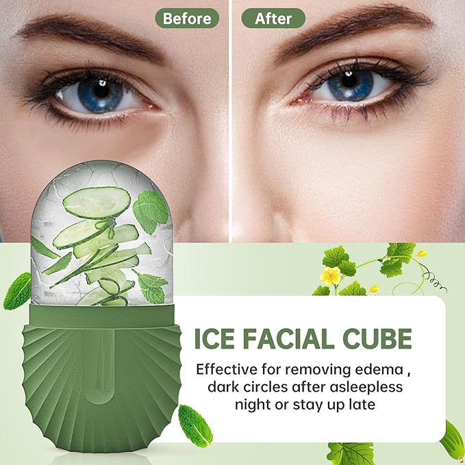 Ice Face Roller, Ice Cube Roller for Face，Facial Beauty Ice Roller Skin Care Tools,De-Puff Eye Bags, Reduce Migraine Pain（Green）