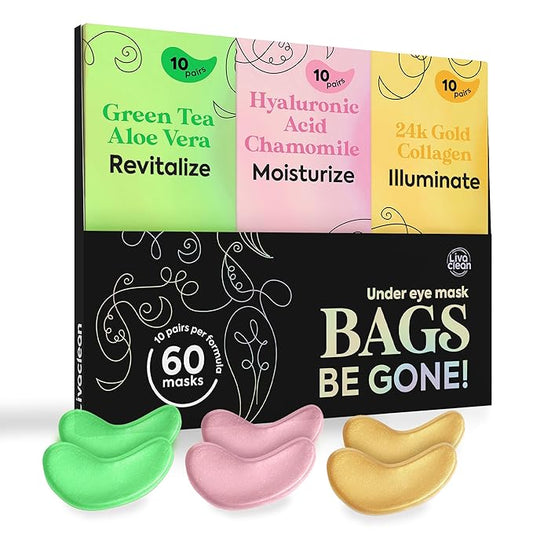 LivaClean 24k Gold Under Eye Patches (30 Pairs), Eye Mask, Collagen Skin Care Products, Eye Patches for Puffy Eyes, Eye Masks for Dark Circles and Puffiness