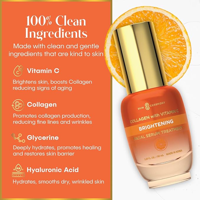 Collagen & Vitamin C Face Serum - Anti-Aging, & Smoothing - Dermatologist Tested, Clean Beauty, Cruelty Free Korean Skin Care for All Skin Types - 1.69 FL.OZ.