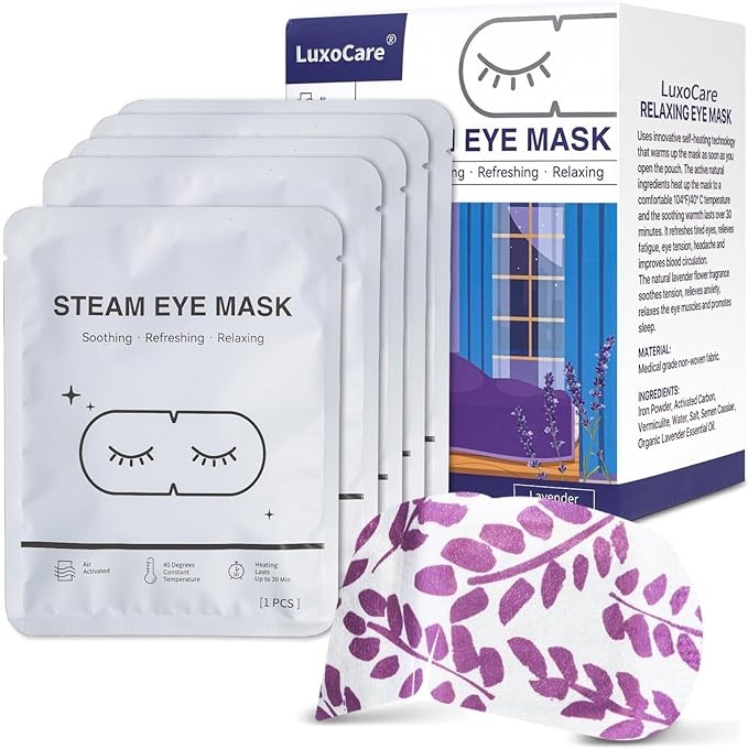 Steam Eye Mask - Self Heating, Moist Hot, Purple, Polyester, Disposable, Lightweight, Eye Mask for Puffy Eyes, Dry Eyes, Plane Travel Essentials, Great Gift for Students Adult