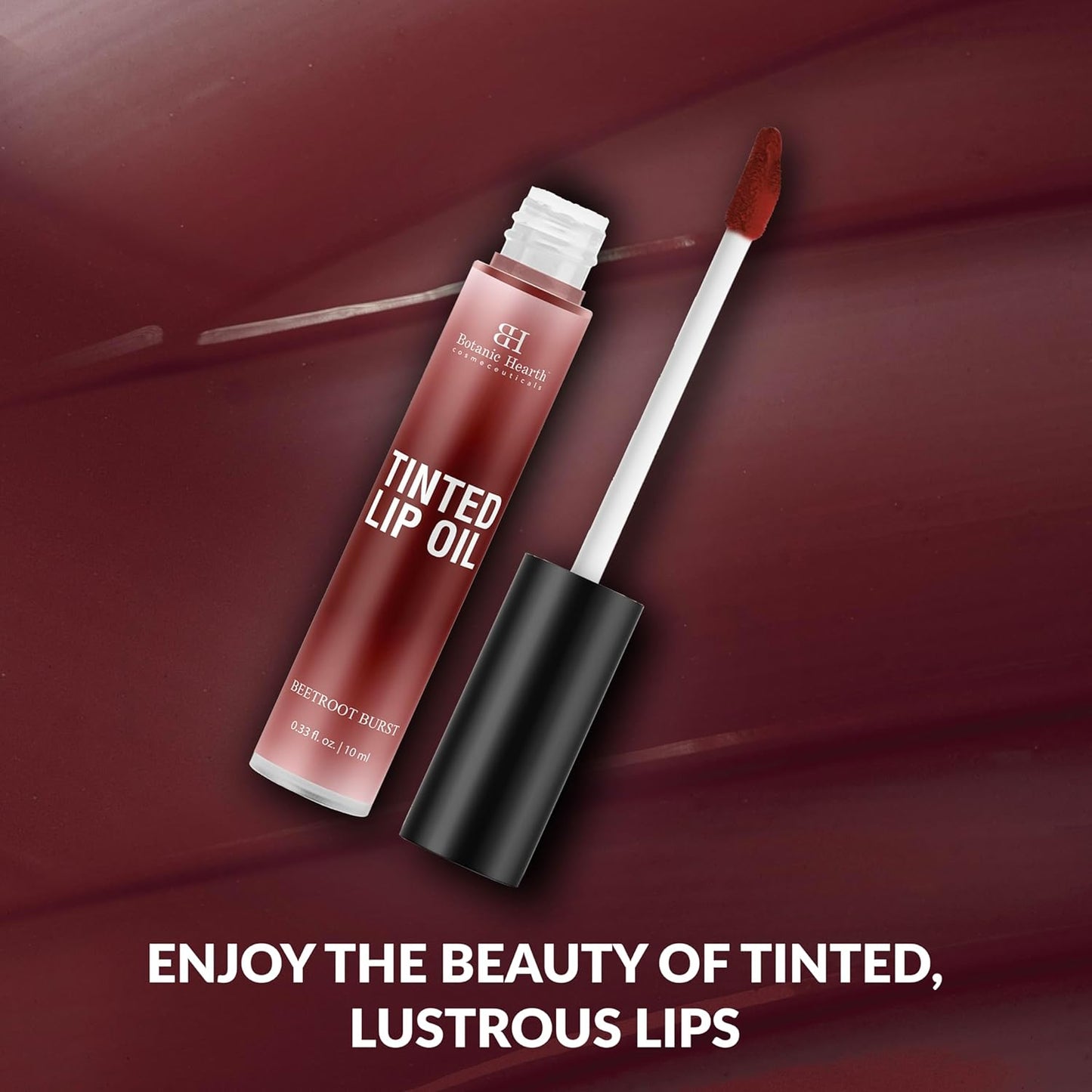 Botanic Hearth Tinted Lip Oil | Moisturizing Lip Gloss Oil for Dry Lips | Deep Red Gloss | Lightweight & Non Greasy | 0.3fl oz