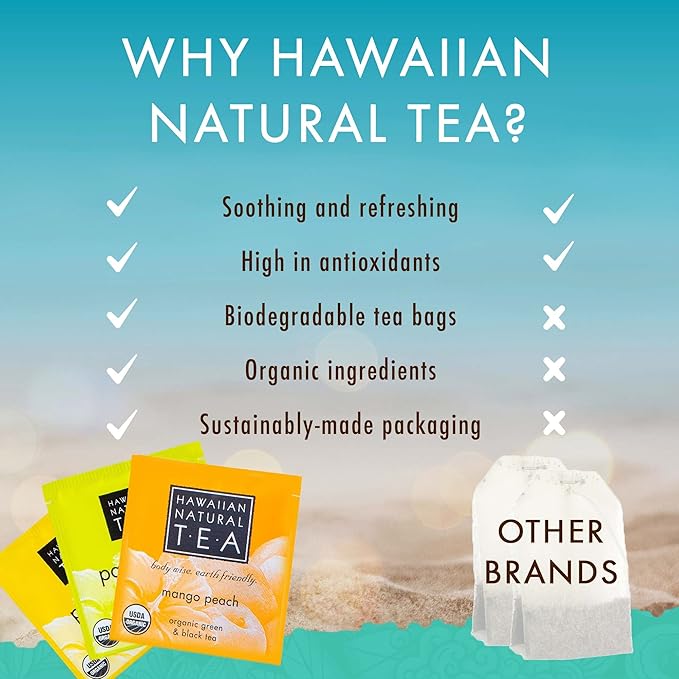 Hawaiian Natural Organic Tropical Fruit Tea Sampler - Green, Black, White Tropical Fruit Tea Blends, Gift Box Set For Special Occasions - 48 Bags