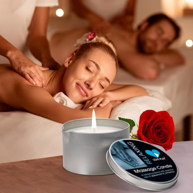 LOVE PLAY Relaxing Massage Oil Candle - Moisturizing Body Oil Candle for Couples and Home Spa - Luxurious & Hydrating Skin Care Body Massage Oils - Vegan (6.76oz)