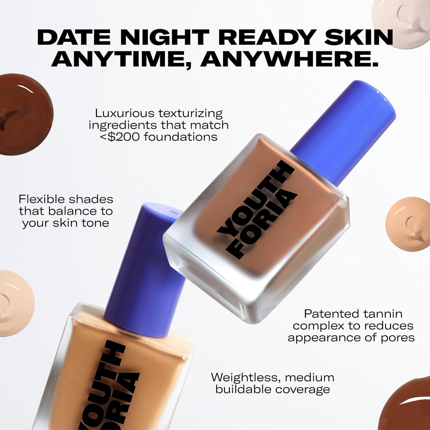 Youthforia Date Night Skin Tint Serum Foundation, Light-Medium Coverage, Hydrating Formula, Vegan & Cruelty-Free, 495 Deep - Neutral with Cool Undertones