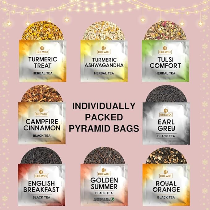 BREWIX, Tea Advent Calendar 2024 | 24 Pyramid Tea Bags - Luxury Gift Box | Selection of 24 Delightful Black/Green Teas and Infusions | Christmas Gift Idea for Men and Women