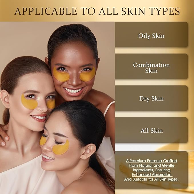 Gold Infused Eye Patches - 24K Gold Eye Masks for Dark Circles, Puffy Eyes, and Wrinkles, Anti-Aging Treatment with Collagen & Hyaluronic Acid, Deep Hydration & Firming (60 Pcs)