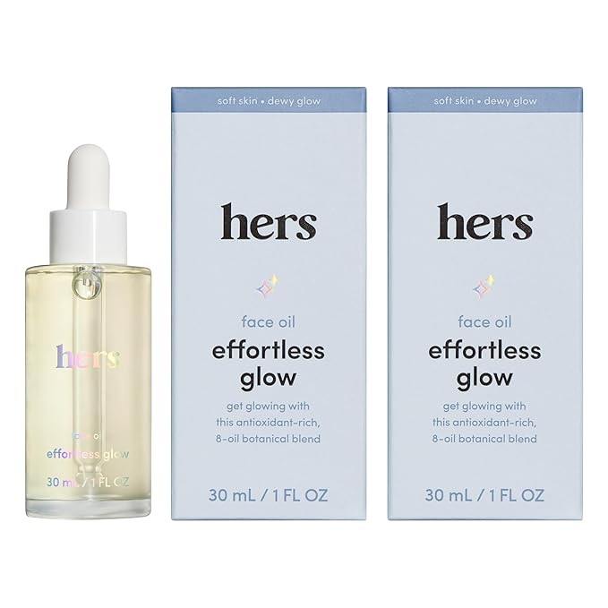 hers Effortless Glow Face Oil - Anti Aging Facial Oil for Glowing Skin - Softens, Hydrates, Smoothes Wrinkles - Contains Jojoba Oil, Tea Tree Oil, Rosehip - 2 Pack