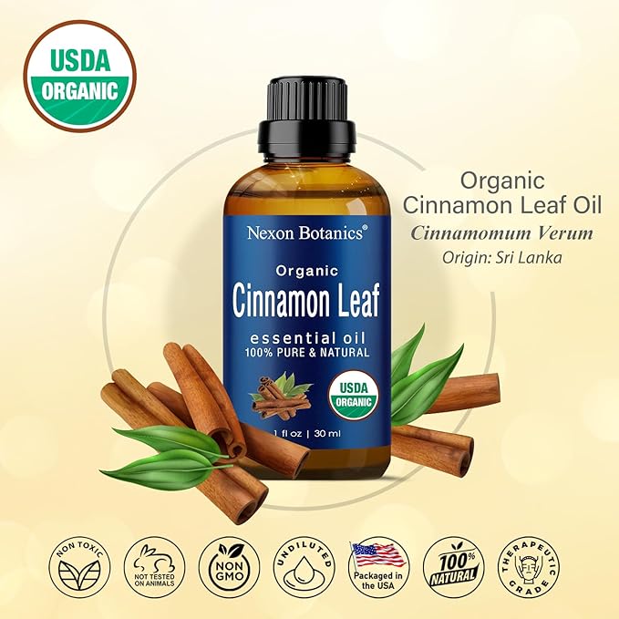 Organic Cinnamon Essential Oil 30 ml - Pure, Natural Cinnamon Leaf Oil for Diffusers & Aromatherapy - Sinus Relief & Seasonal Comfort - Nexon Botanics