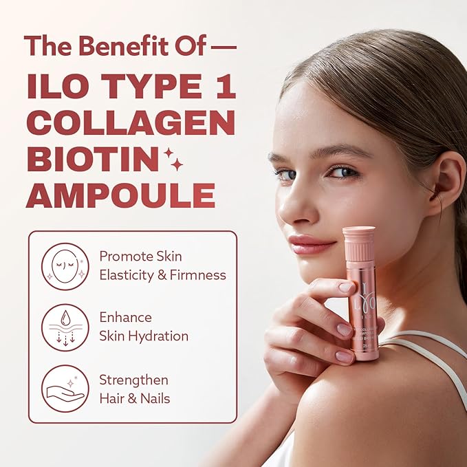 ILO Liquid Collagen Drink – 3,000mg Type 1 Marine Collagen with Biotin & Ceramide | Skin Glow & Hydration | Orange Flavor | 8 Bottles – Korean Beauty Supplement