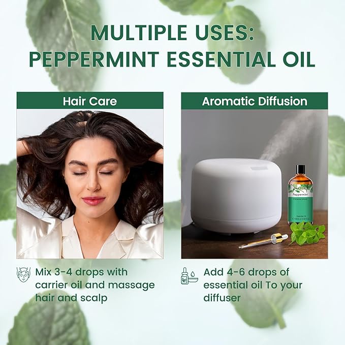 Peppermint Essential Oil, Huge 3.38 Fl Oz Pure and Natural, Premium Grade Essential Oil for Diffuser and Aromatherapy