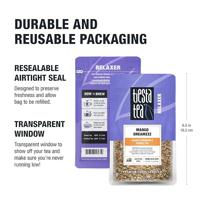 Tiesta Tea - Mango Dreamzzz, Mango Chamomile Herbal Tea, Premium Loose Leaf Tea, Non Caffeinated Tea, 25 Cups - 1.5oz Resealable Pouch (Pack of 2)