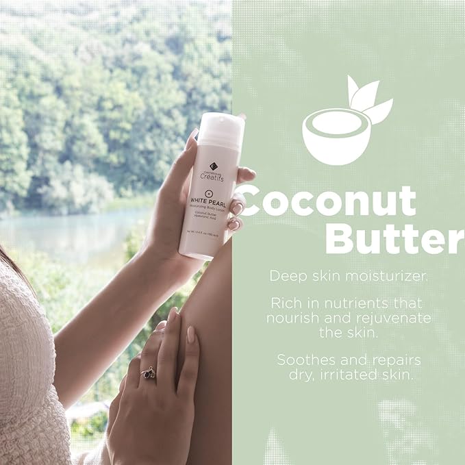 White Pearl Moisturizing Body Lotion with Coconut Butter and Hyaluronic Acid, 3.4 fl. oz.