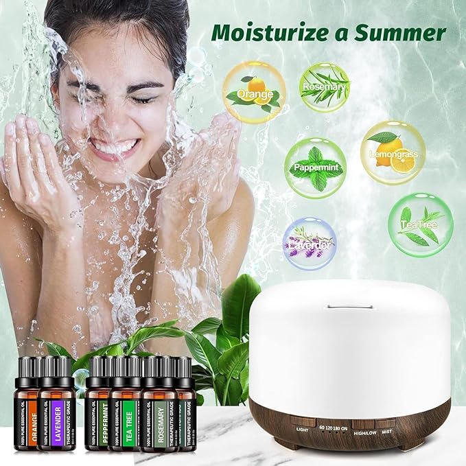 Essential Oils Sets Pure Oils kit- Top 6 Aromatherapy Oils Gift Set-6 Pack, 10ML(Rosemary, Lavender, Lemon Grass, Orange, Peppermint, Tea Tree)