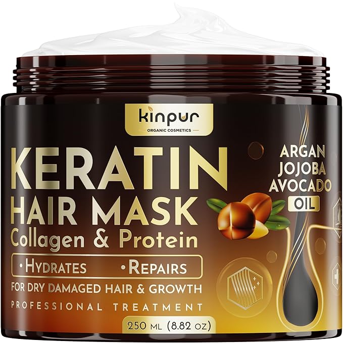 Hair Mask for Damaged Hair – Keratin Treatment for Hair Growth & Hydration – Deep Conditioning Collagen Mask with Protein, Coconut, Jojoba & Avocado Oil – Split Ends Repair & Color-Safe