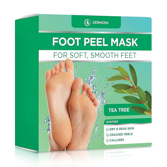 DERMORA Foot Peel Mask - 2 Pack of Regular Size Skin Exfoliating Foot Masks for Dry, Cracked Feet, Callus, Dead Skin Remover for Baby Soft Feet, Tea Tree Scent