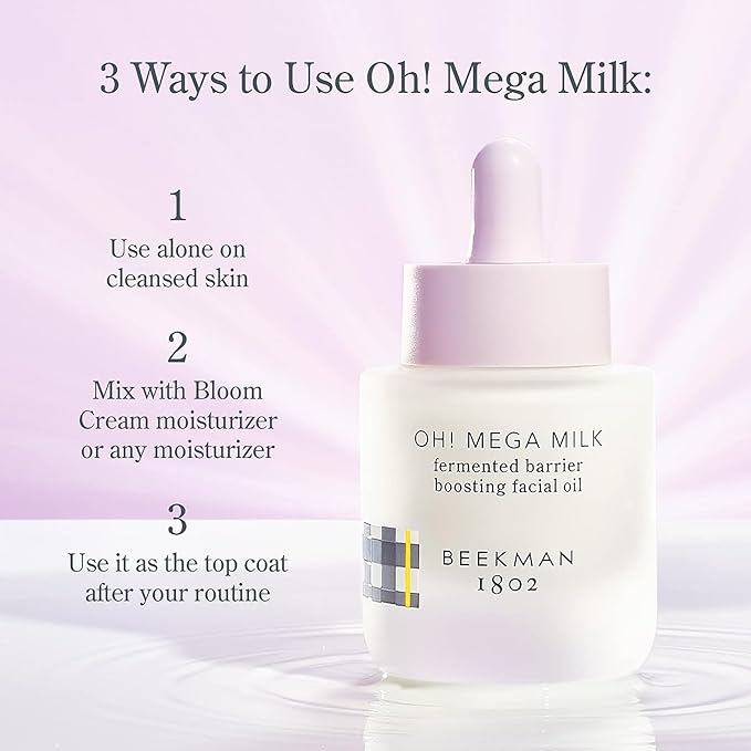 Beekman 1802 Oh! Mega Milk Facial Oil - Includes 1 fl oz & 0.5 fl oz Bottles - Niacinamide & Vitamin C - Barrier Boosting - Fragrance Free - Intensely Hydrates & Softens - Cruelty Free