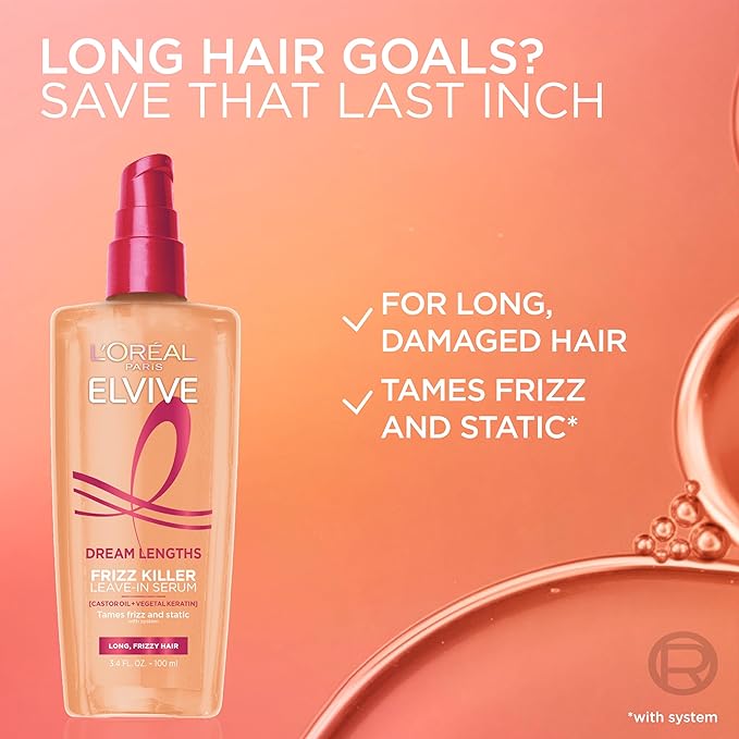 L'Oreal Paris Elvive Dream Lengths Frizz Killer Leave-In Serum, 3.4 Ounce