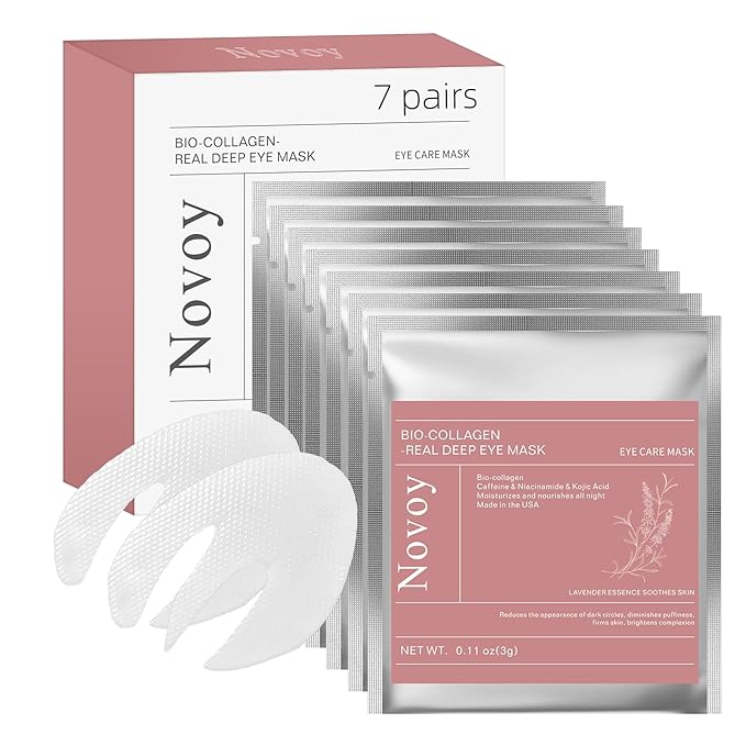 Novoy 7 Pairs Bio-Collagen Real Deep Eye Patches - 6-in-1 Retinol Overnight Eye Patches for Dark Circles, Puffiness & Wrinkles | 2% Caffeine+Hyaluronic+Niacinamide, Korean Popular Eye Mask - Lavender