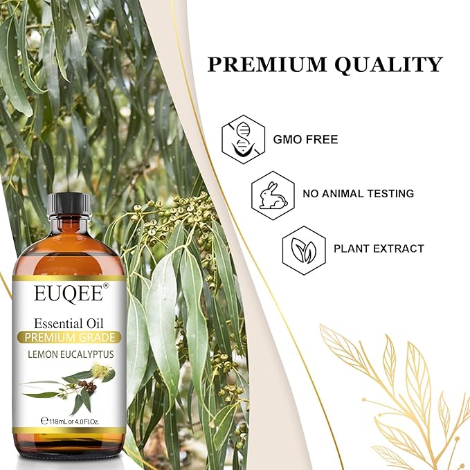 Lemon Eucalyptus Essential Oil Pure Lemon Eucalyptus Oil, Large Capacity Essential Oil with Glass Dropper for Diffuser, Candle Making - 118ml / 4 Fl.Oz