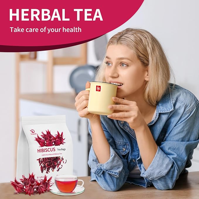 Tempoak Hibiscus Flowers Tea Bags - 60bags Pure & Natural Hibiscus Tea Herbal Tea, Caffeine Free, No Additives, No Sugar, Non-gmo, No Gluten