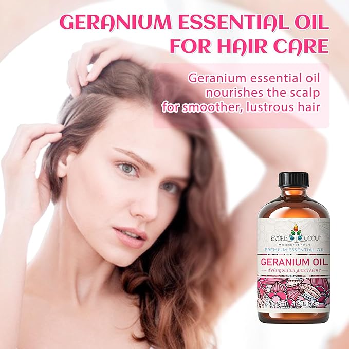 EVOKE OCCU Geranium Essential Oil for Skin, Diffuser, Aromatherapy - 4 FL Oz