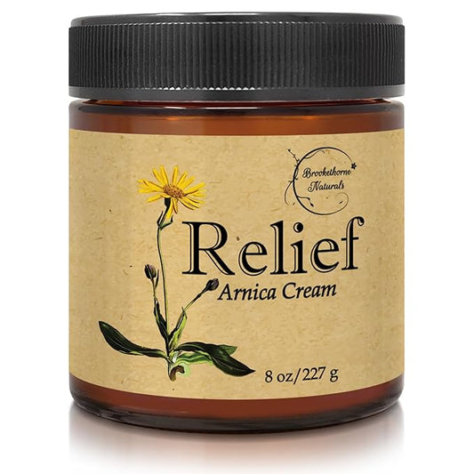 Relief Arnica Cream – Enriched with Lemongrass, Eucalyptus & Rosemary Essential Oils – All Natural Massage Lotion for Sore Muscles & Stiffness. Perfect for Massage Therapy by Brookethorne Naturals