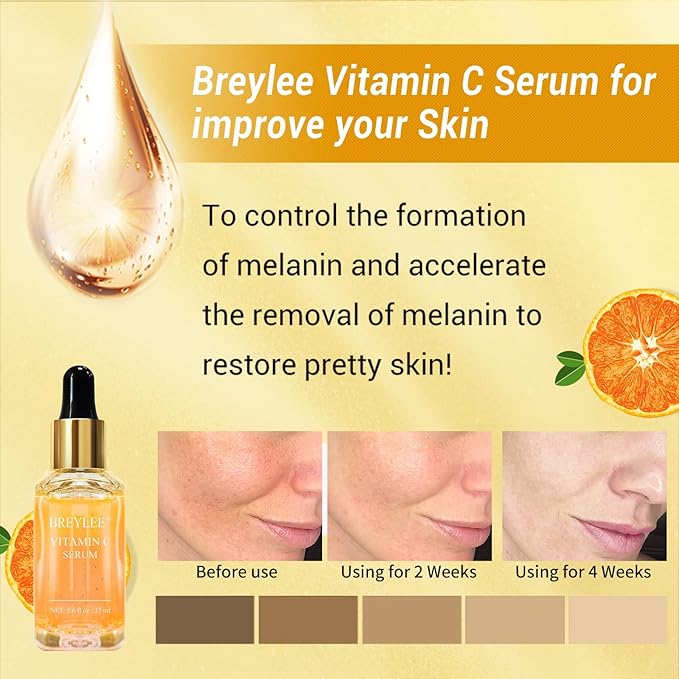 BREYLEE Vitamin C Serum for Face & Eye (o.6 oz) for Brightening Skin,Dark Spot Remover,Reduce Wrinkle,Anti Aging Serum,Moisturizer Brightening Serum with Hyaluronic Acid,Vitamin E,Retinol, Niacinamide