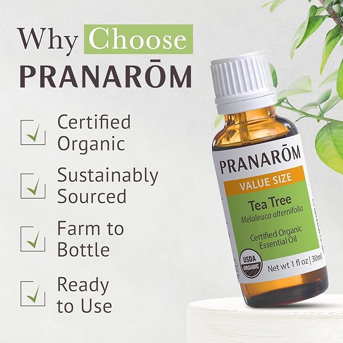 Pranarom USDA Certified Organic Tea Tree Essential Oil (30ml), 100% Pure Undiluted Therapeutic Grade from Zimbabwe for Aromatherapy, Diffuser, Healthy Skin & Hair, Massage, Relaxation