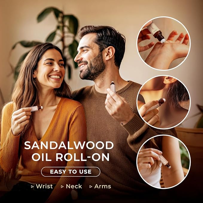 Gya Labs Sandalwood Essential Oil Roll on - Sandalwood Perfume for Women & Men, 100% Pure Natural Aromatherapy Oil Roller for Skin, Alcohol Free, Travel Size (0.34 Fl Oz)