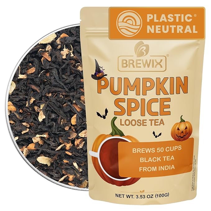 BREWIX Pumpkin Spice Black Tea, Loose Leaf (50+ Cups, 3.53oz/100g) | Fall, Warm & Spicy