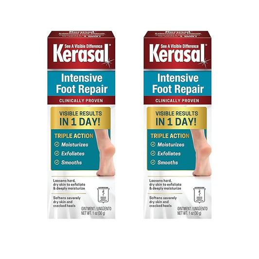 Kerasal Intensive Foot Repair Skin Healing Ointment for Cracked Heels and Dry Feet 1 oz , 2 Count, (Pack of 2)