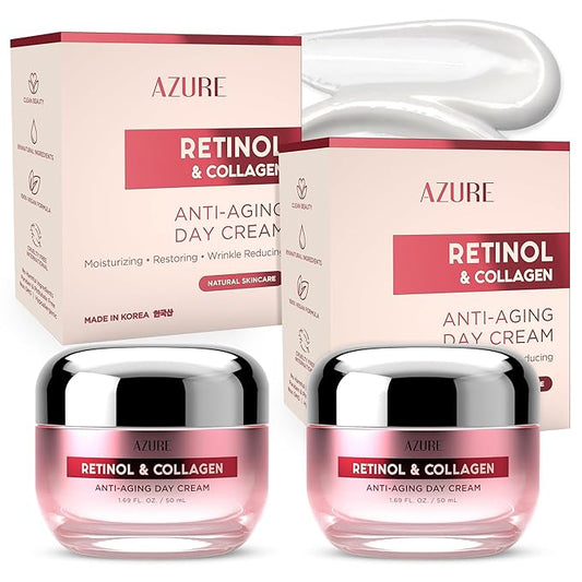 Azure Dermatologist Tested Retinol & Collagen Face Moisturizer - K Beauty Anti-Aging Cream for Skin Renewal & Wrinkle Repair Face Cream - Korean Skincare - All Skin Type Pack of 2