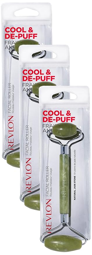 REVLON Jade Stone Face Roller, Dual-Sided Face Massager to Cool and De-Puff, Jade, 1 Count (Pack of 3)