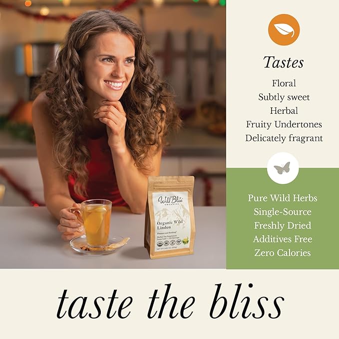 Wild Bliss Organic Linden Flower Tea - Caffeine Free Loose Leaf Calming Herbal Tea - 8.8 Ounces - 125 Servings